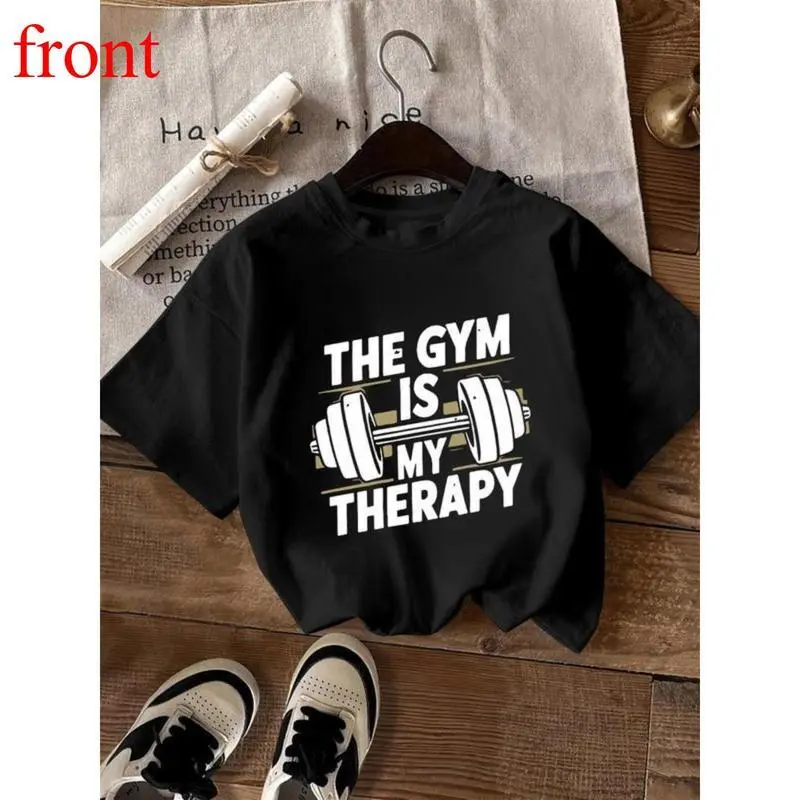 Women's Seamless Shortsleeve Printed Tshirt - Classic Cotton Soft "Gym Is My Therapy" Barbell Graphic Workout Top, Comfortable Fitness Apparel, Father's Day Gift t0115 (NEW), Twist, Pieces, Gym Clothes Women