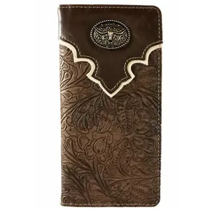 Longhorn Men's Western Bifold Wallet Checkbook Style Ostrich Brown Leather