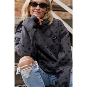 Comfort Zone Hoodie - Heart To Heart | Womenswear Fleece Lined Hoodie | Charcoal Grey Heart Sweatshirt | Plus Size Fabric Everyday Love