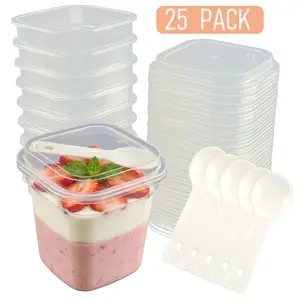 Dessert Cup with Lid & Spoon, 25sets Clear Dessert Container with Lid & Spoon, Reusable Dessert Cup for Party, Picnic, Catering, Snack Containers Clear Plastic Cupsrepurpose compostable cups Drinkware tiktokshopspringglowup