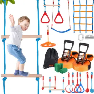 VEVOR Ninja Warrior Obstacle Course for Kids, TikTokShopBlackFriday, 2 x 60 ft Weatherproof Slacklines, 500lbs Weight Capacity Monkey Line, Outdoor Playset Equipment, Backyard Toys Training Equipment Set with 14 Obstacles