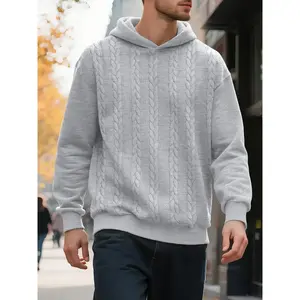 Men's Classic Thick Cable - Knitted Long Sleeve Hoodie. Loose and Simple, Perfect for Campus Outfits. Solid - Colored Hoodie, Versatile and Casual A Retro Top, Hooded Sweatshirts, Men's Top, Men's Hoodie, Pullover