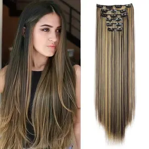 24Inch Synthetic 6pcs/set Long Straight Clip-in Hair Extension Heat Resistant Fiber Hair for Women Hair Accessories