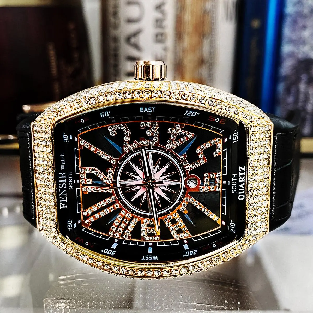 Luxury Full Diamond Watch - Unisex Quartz Watch with Large Dial Diamond-Encrusted Royal Style Gift Box Packaging Perfect Gift for Holiday