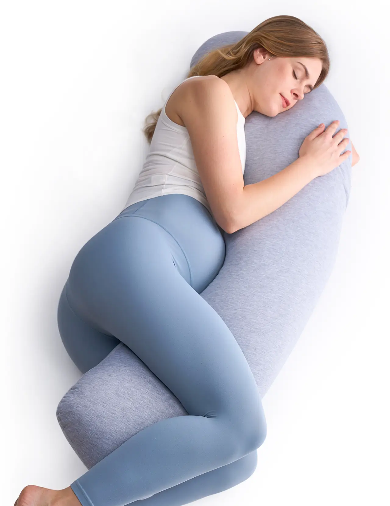 (live only)Momcozy Pregnancy Pillows for Side Sleeping, J Shaped Maternity Body Pillow for Pregnancy, Soft Jersey Cover for Head Neck Belly Support,Cl