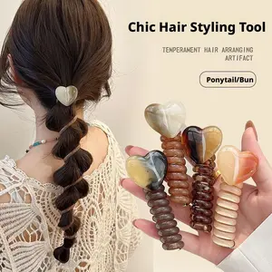 Heart-Shaped Hair Ties Set of 4, Fashionable Hair Accessories, Cute Phone Cord Design,Perfect for Ponytails & Braids, High Quality Elastic Bands for Women
