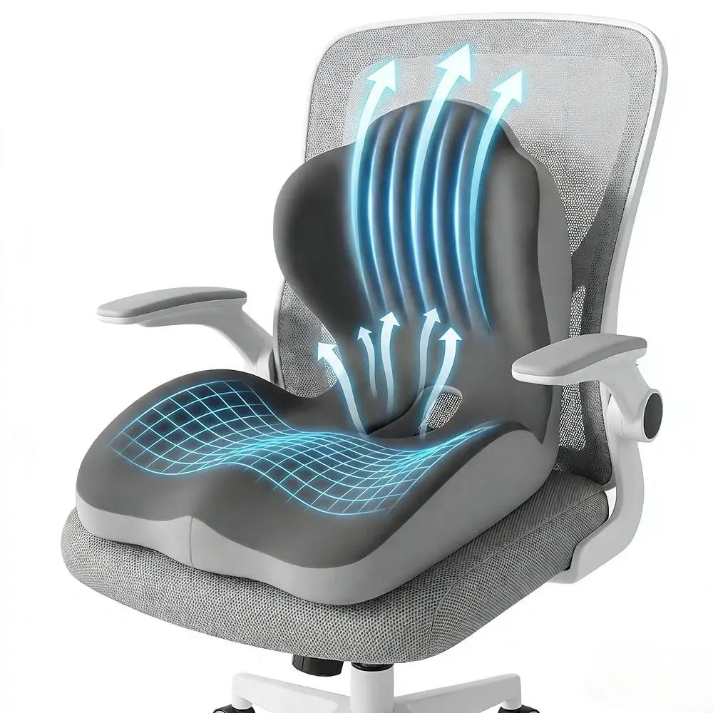 Ergonomic Contoured Magic Foam Seat Cushion with Lumbar Support, 40×44×37 cm Car Support Seat Cushion for Home Chairs, Car Interior Accessory, Improves Sitting Posture, Reduces Discomfort, Machine Washable Cover Recommended, Parent Gift