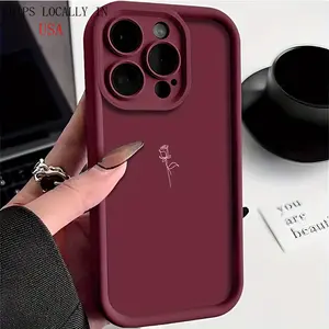 Simple Line Rose Wine Red Mobile Phone Case Suitable for iPhone 16/16Pro/16ProMax/16Plus/15/15Plus/15Pro/15ProMax, 14/14Plus/14Pro/14ProMax, 13/13Pro/13ProMax, 12/12Pro/12ProMax,Anti-fouling, Gift Smartphone Cellphone Cover Protector
