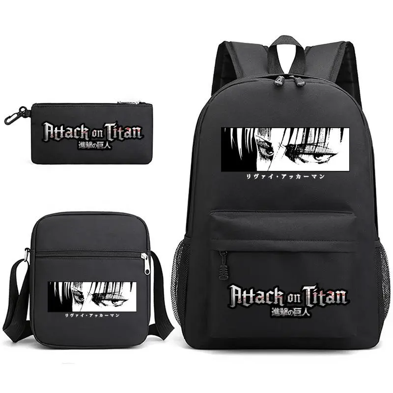 Manga Eye Close-Up 3-in-1 Laptop Backpack Set Crossbody Sling Bag Zipper Stationery Pouch Travel School Bag