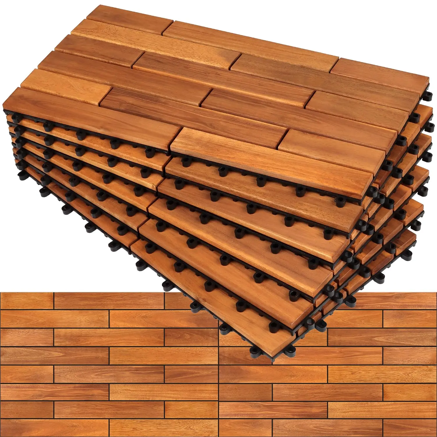 Solid acacia wood interlocking deck tiles 24 x 12 indooroutdoor deck ...