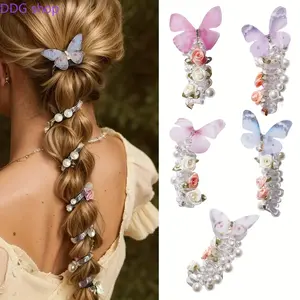 Women's High Elastic Butterfly Hair Ties, Fairy-Style Bubble Braid Bands, Y2K Cute Whimsical Accessories for Daily Wear & Parties, 5-Pack for Sweet Hairstyles & Photos