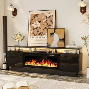 [2 Packages Shipping]70" Modern Fireplace TV Stand Stainless Steel Pipe,With 36" Electric Fireplace For TVs Up To 80", Perfect For Living Room,Thanksgiving,Christmas  Gift