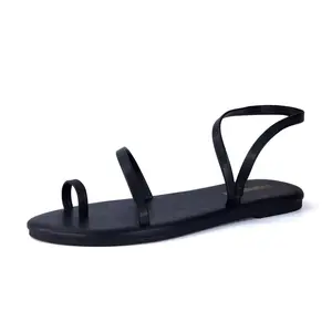 CUSHIONAIRE CHAI Women’s Strappy Sandals – Flat Sandals for Women, Comfortable Beach Sandals, Summer Slip-On Shoes, BLACK 9