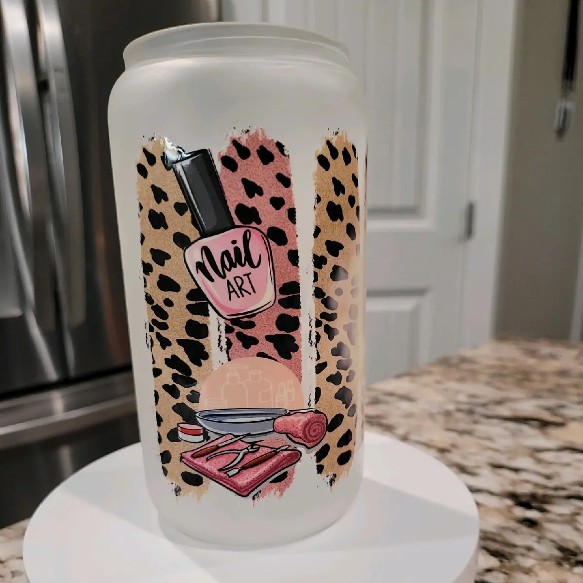 Nail Boss Glass Cup with straw & lid