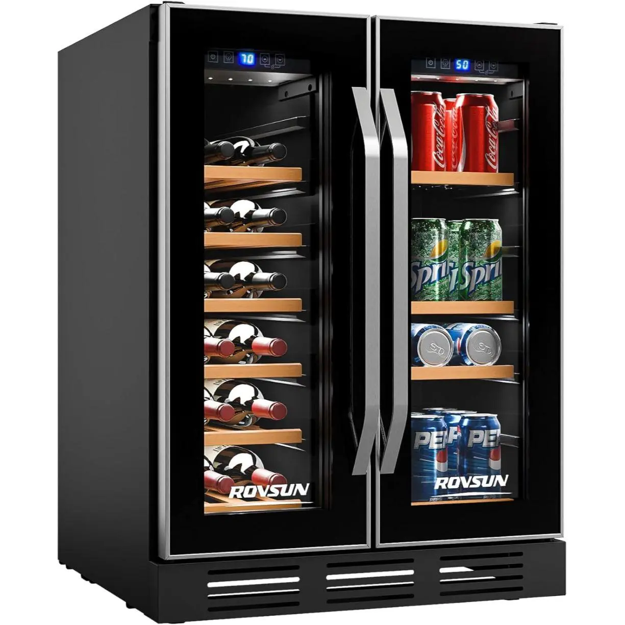 ROVSUN 34 Bottle Wine Fridge, Dual Zone Wine & Beverage Refrigerator w/Independent Temp & LED Control Panel, Built-in/Freestanding/Under Counter Wine Cooler Chiller for Red White Wine/Champagne/Beer Drink Freezer