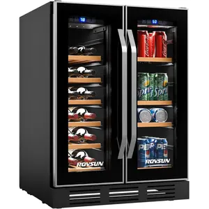 ROVSUN 34 Bottle Wine Fridge, Dual Zone Wine & Beverage Refrigerator w/Independent Temp & LED Control Panel, Built-in/Freestanding/Under Counter Wine Cooler Chiller for Red White Wine/Champagne/Beer