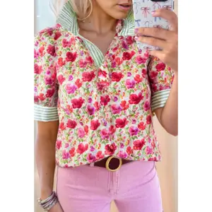 Floral Striped Collar Blouse
