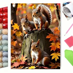5D Full Drill Autumn Squirrel Trio on Tree Stump Diamond Painting Kit - Cozy Fall Wildlife Charm | Heartfelt DIY Gift for Nature Enthusiasts, Thanksgiving & Birthdays | Warm Wall Art for Living Rooms, Cabin Retreats & Autumn-Themed Spaces