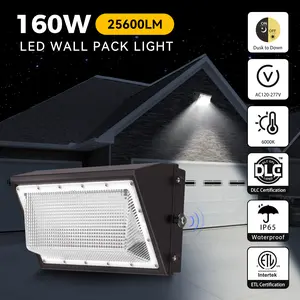 160W LED Wall Pack Light with Dusk to Dawn Photocell，25600LM 6000K Lens LED Security Flood Commercial and Industrial Outdoor LED Wall Lights Out Door for House Warehouses，IP65 Waterproof Robust Illumination Energy Efficient Lighting