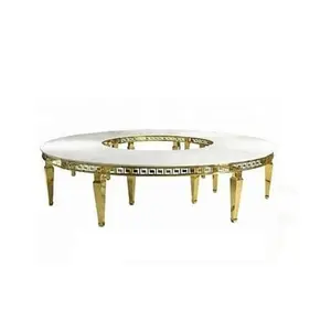 Full Moon Serpentine Round Banquet Table White Top with Gold Base Elegant Design for Dining Room