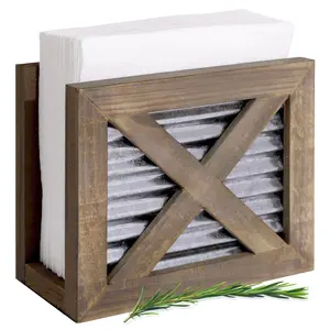 Autumn Alley Wooden Rustic Farmhouse Napkin Holder for Farmhouse Kitchen Decor - Warm Weathered Wood with Galvanized Metal Accents Organizer Racks