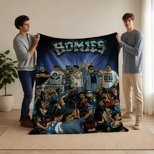 Hip-Hop Inspired Crowd Print Flannel Throw Blanket - Premium Soft Warm Cool Street Style Decorative Blanket for Teen Boys & Urban Enthusiasts