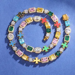 Cross Mixed Gemstone Tennis Chain - 8mm