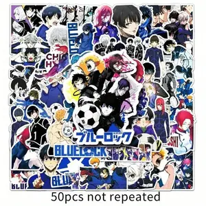 50pcs blue prison anime stickers, vinyl cartoon stickers, reusable, self-adhesive, irregular shape, suitable for water bottles, laptops, scrapbooks, skateboards, phone cases