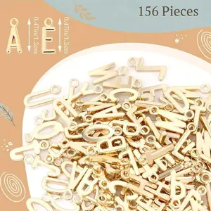 156 pack gold letter pendant with 200 pieces of open jump ring DIY jewelry making pendant, keychain and gift decoration, perfect for birthday gifts, parties, New Year gifts