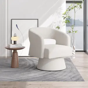 Modern Comfy Teddy Barrel Chairs, Oversized Upholstered Round Arm Chair for Living Room, Bedroom, Reading Room