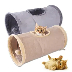 Plush pet cat tunnel cat noisy paper rolling dragon drilling hole foldable suede cat channel cat toy，Foldable plush cat toy tunnel, teasing cat tent for dogs and kittens to play with