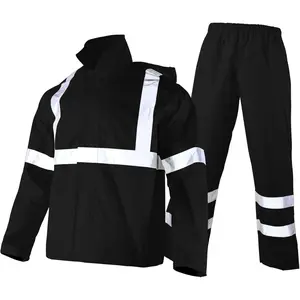 Hi Vis Safety Rain Jacket and Pants for Men 300D Waterproof Rain Gears Construction Work Jacket