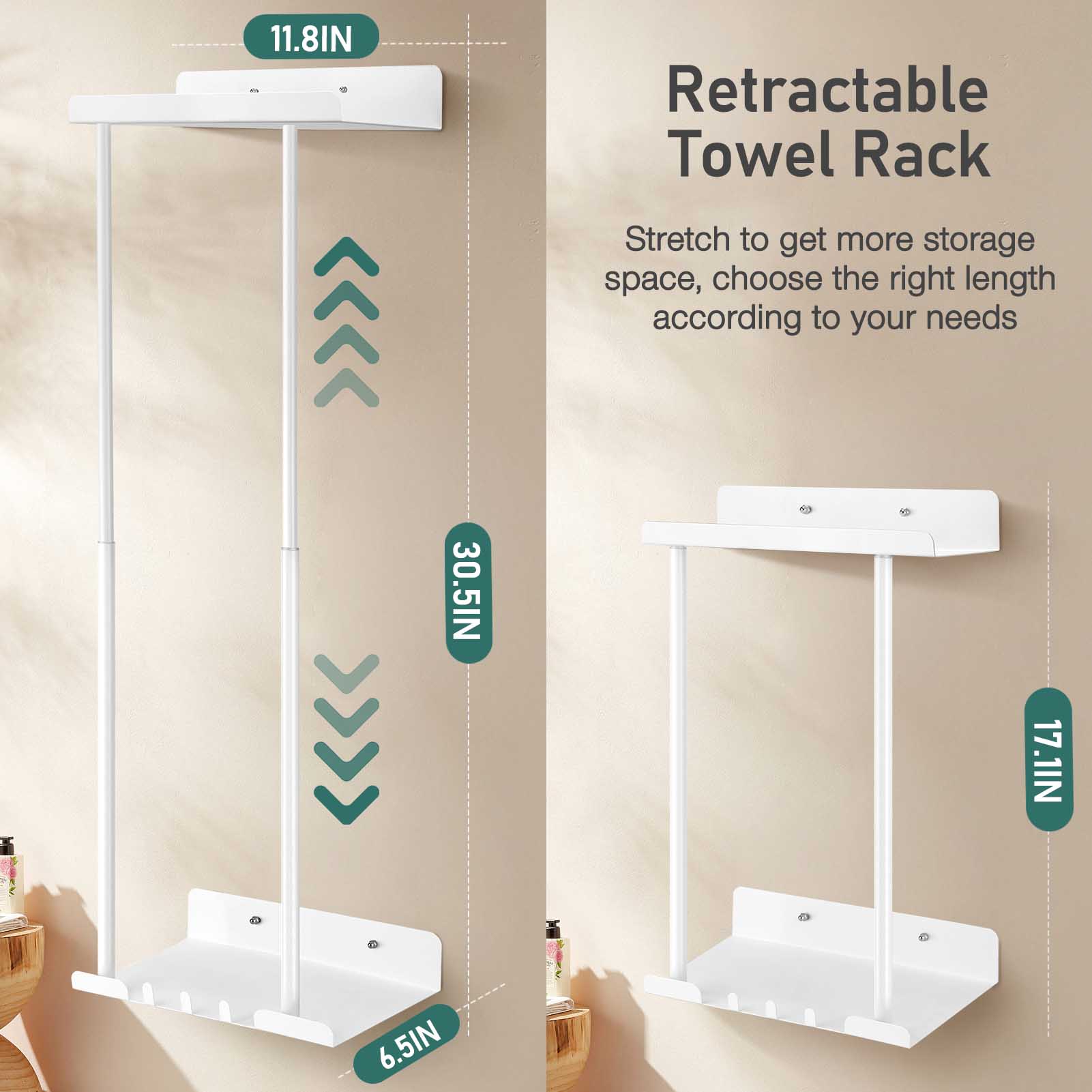 Wall-Mounted Towel Rack & Holder - Rust-Resistant Bathroom Organizer with No Drill Installation, Space-Saving Design for Kitchen, Laundry Room,This Single Piece Is Designed for Organizing And Storing Towels, Washcloths in Small Bathroom