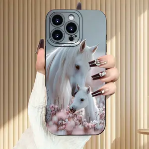 Creative White Horse Pattern Phone Case, TPU Shockproof Full Protection Case, Suitable for iPhone 17/16/15/14/13/12/11 PRO MAX PLUS AIR E XS and PROMAX MINI, Ideal Gift for Friends and Family, MS2360