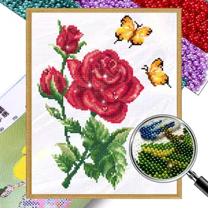 Partial Embroidery Beads Printed 9CT Flower Cross Stitch Kit Home Art 30x35cm
