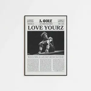J. Cole Retro Newspaper Print, Love Yourz No Frame, Album Cover Posters, Lyric Print, Music Posters, Pop Culture Art Artistic Decor