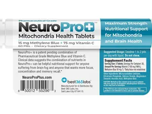 Best 365 Labs NeuroPro+ Maximum Strength Mitochondria Health Tablets - Methylene Blue and Vitamin C - Fast Acting Neuro Support - Improve Focus and Memory - 60 Tablets