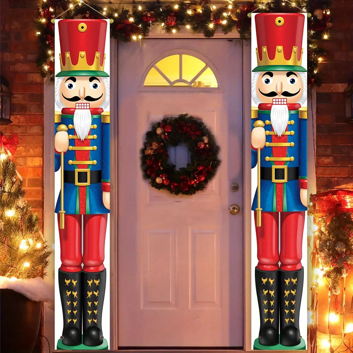 1 Pair Vibrant Christmas Nutcracker Soldier Pattern Christmas Banner, Door Banner Couplets, Christmas Decoration Christmas Pendants Door Christmas Yard Sign, Home Hanging Xmas Porch Sign Decoration for Indoor, Outdoor, Door Holiday Decor
