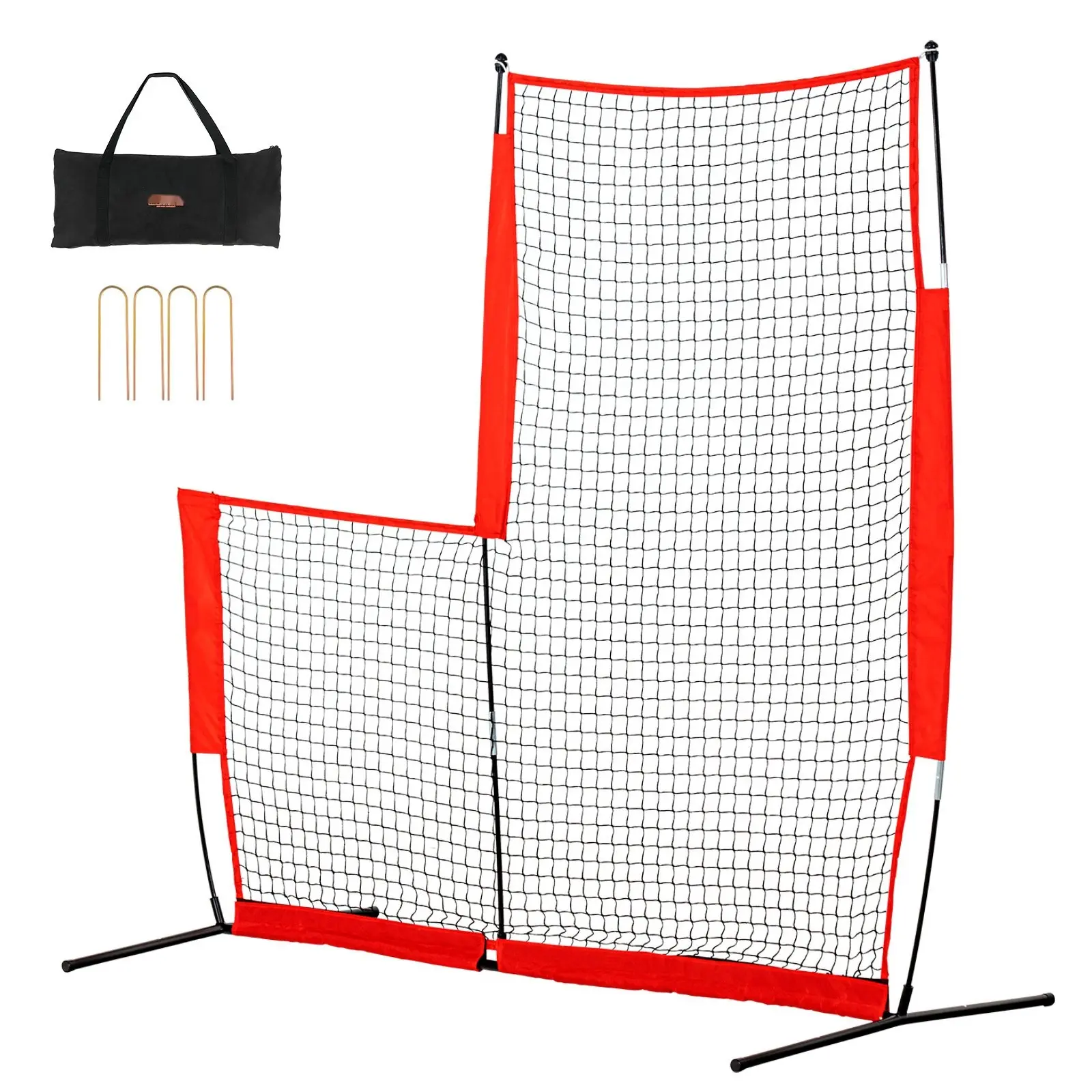 L Screen Baseball Batting Cage Safety Screen, 7-By-7-Foot Baseball And Softball Protective Net, Portable Batting Screen With Carry Bag And Ground Stakes, Pitching Net For Pitchers Protection And Practice