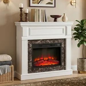 【2 Packages】Eyisean 42" & 46"W TV Stand Electric Fireplace with Mantel, Portable Freestanding Wood Stove with Remote Control, 23'' Electric Fireplace Insert Heater, 1400W Realistic 3D Flame Stacked Stone Surround