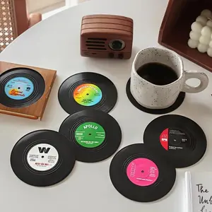 Vinyl Record Coaster, 6 Counts/set Round Anti-slip Coffee Cup Mat, Decorative Coaster for Home Kitchen Dining Room, Gift for Friend
