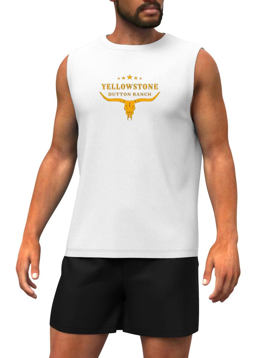 Yellowstone Dutton Ranch Longhorn Skull Quick Dry Mesh Tank Top - 100% Polyester Men's Sleeveless Shirt for Casual & Outdoor Wear