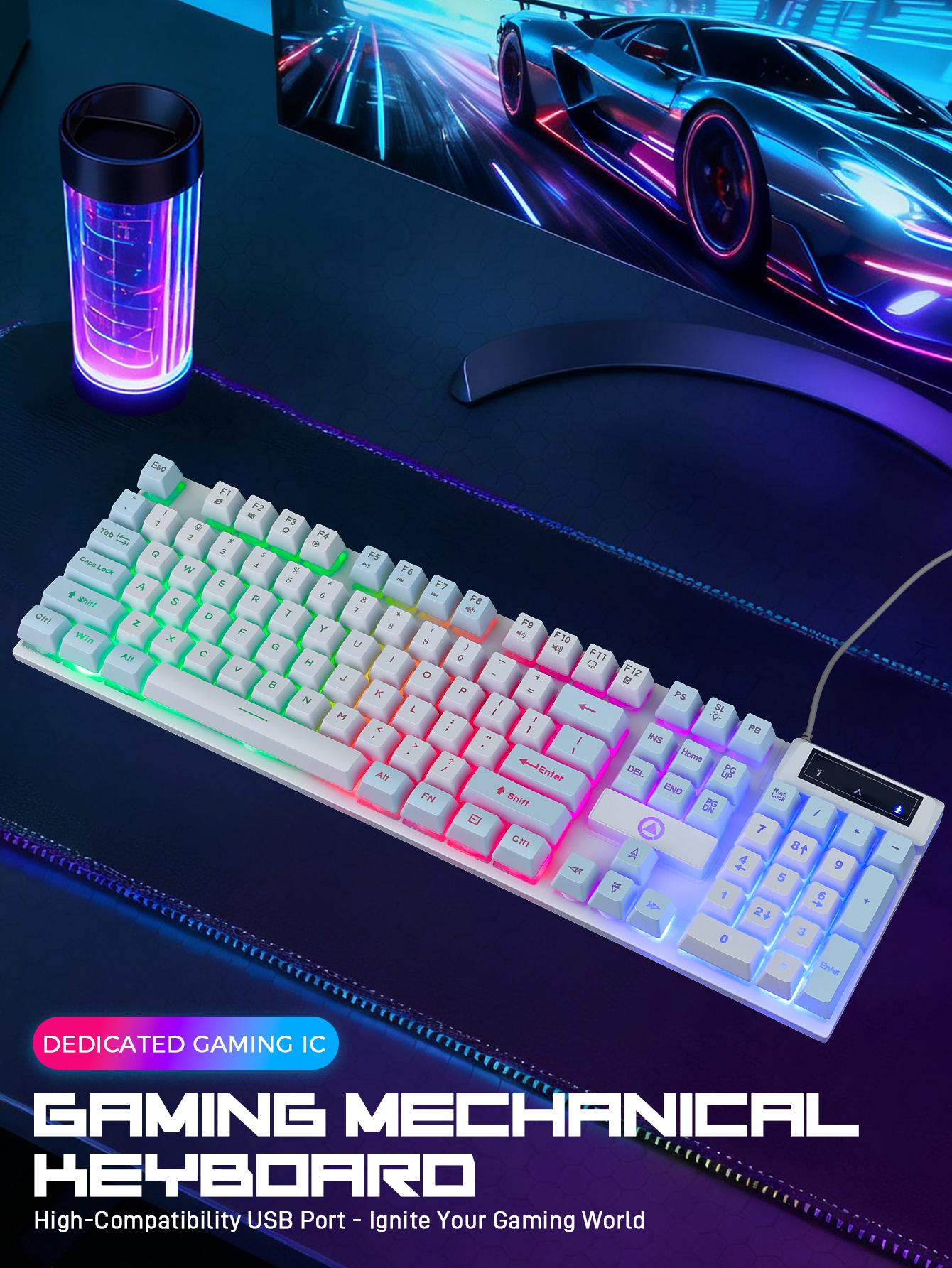104 Gaming Keyboard Wired, laptop Keyboards with Creamy Cute Number Pad for PC, Mechanical usb c Keyboard with Tactile switch feel Floating Keycaps, Rainbow Mixed-Color Backlit Keyboard & Multimedia Keys for Gamer 104 Gaming Keyboard Wired, laptop Keyboards with Creamy Cute Number Pad for PC, Mechanical usb c Keyboard with Tactile switch feel Floating Keycaps, Rainbow Mixed-Color Backlit Keyboard & Multimedia Keys for Gamer