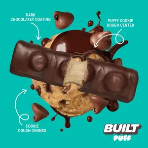 BUILT - Cookie Dough Chunk Puff Protein Bar, 15g Protein, 12 bar.
