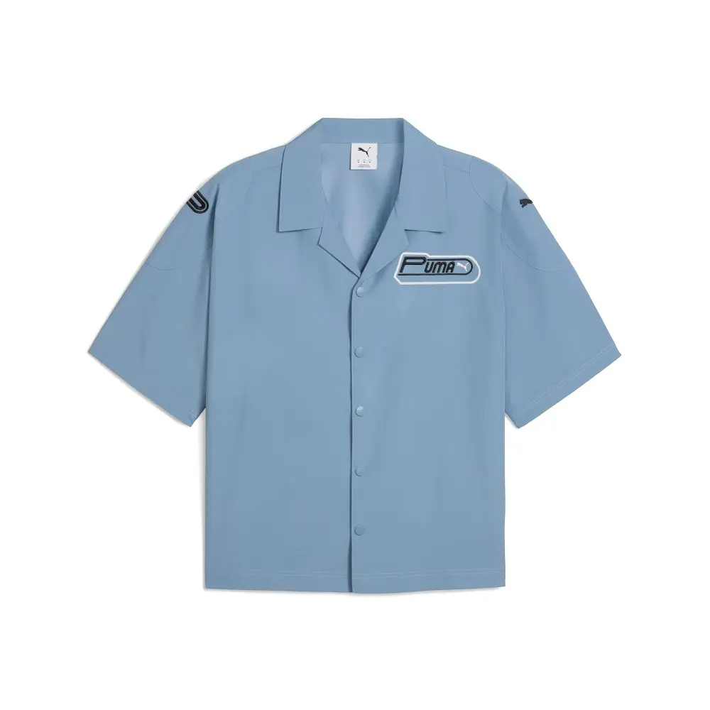 PUMA Mens Future..Archive Graphic Boxy Racer Short Sleeve Button Up Shirt Casual Tops Casual - Blue