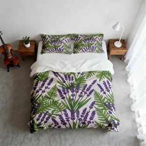 2/3PCS Lavender Bedding Set, Fresh Natural Floral Duvet Cover with Zipper, Romantic Home Decor for Bedroom Hotel Guest House, No Filler, Perfect for Housewarming Birthday Christmas Gift
