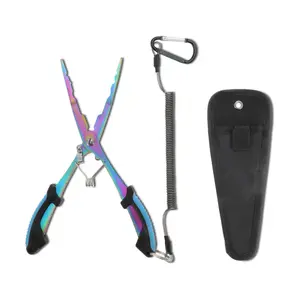 Fishing Pliers with Sheath & Lanyard, 6.3" Stainless Steel Hook Remover and Line Cutter, Split Ring Pliers with Anti-Slip Handle for Saltwater & Freshwater Fishing