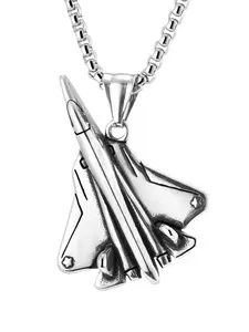 Titanium Steel Fighter Jet Model Pendant Necklace, Stainless Steel Punk Style, Unisex Aviation Jewelry for All Seasons