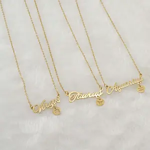 [Holiday gift Limited time event] Fashionable and versatile twelve constellation necklace letter constellation pendant necklace for women