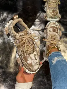 Women's High-Top Sneakers with Artificial Diamonds, Glitter Design Sneakers, Comfortable Casual Shoes, Spring Fashion Height-Increasing Footwear